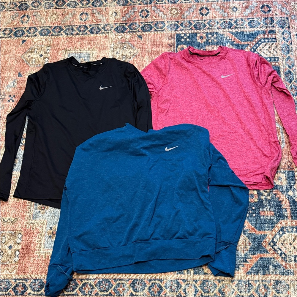 Nike Women's Tops in Black, Pink, and Blue Dri Fit Running Size M